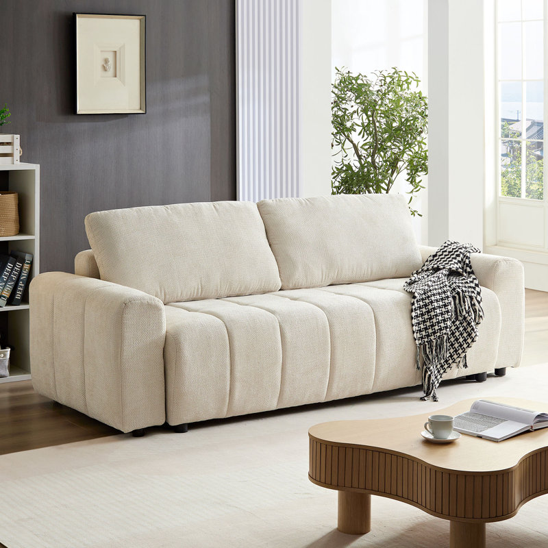 Sleeper Sofa 2 in 1 Pull Out Couch Bed with Storage Chaise for Living Room Cream Style Sofa Sleeper with Pull Out Bed Hokku Designs